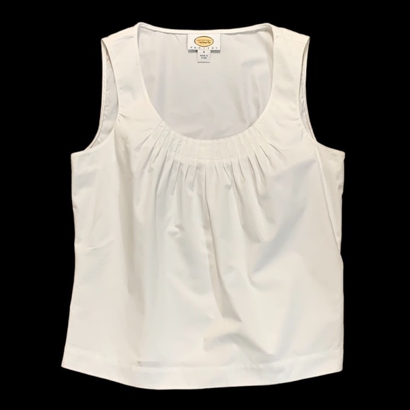 Talbots Petite Sleeveless white top with neckline Tuck Pleats and Side Zipper - Picture 2 of 8